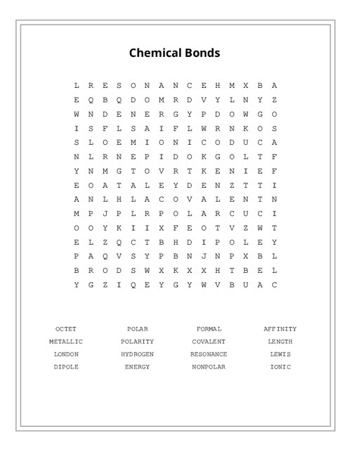 Chemical Bonds Word Search Puzzle