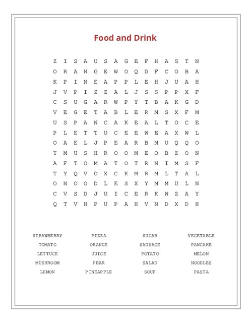 Food and Drink Word Search Puzzle