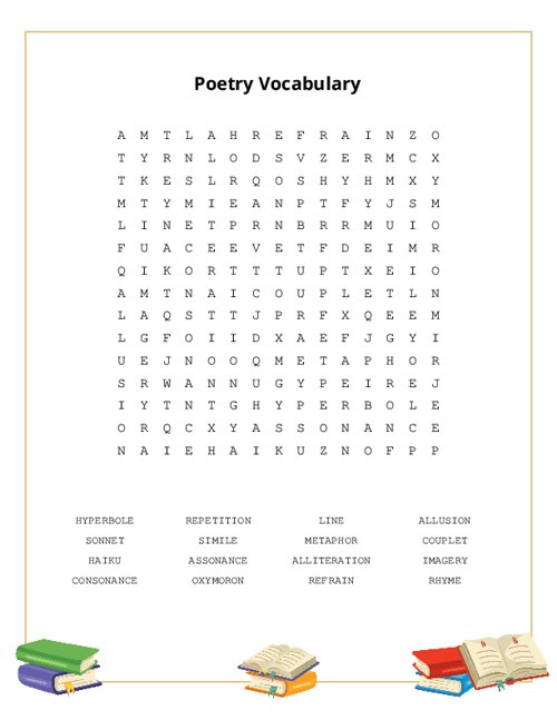 Poetry Vocabulary Word Search Puzzle