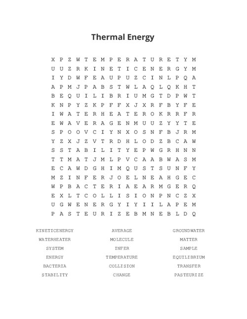 Thermal Energy Word Search Puzzle