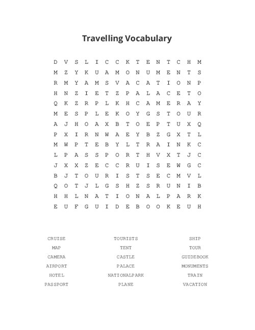 Travelling Vocabulary Word Search Puzzle