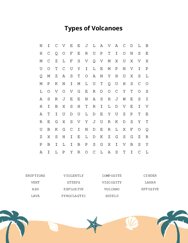 Types of Volcanoes Word Search Puzzle