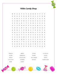 1950s Candy Shop Word Scramble Puzzle