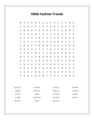 1950s Fashion Trends Word Scramble Puzzle