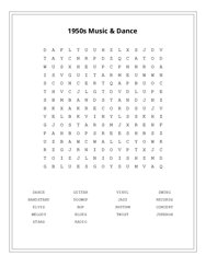 1950s Music & Dance Word Scramble Puzzle