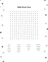 1950s Picnic Time Word Scramble Puzzle