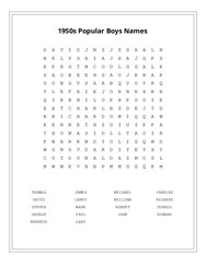 1950s Popular Boys Names Word Scramble Puzzle