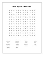 1950s Popular Girls Names Word Scramble Puzzle