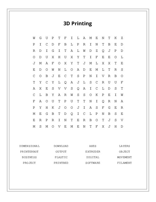 3D Printing Word Search Puzzle