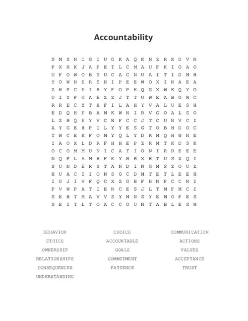 Accountability Word Search Puzzle