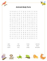 Animals Body Parts Word Scramble Puzzle