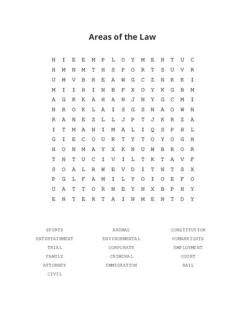 Areas of the Law Word Search Puzzle
