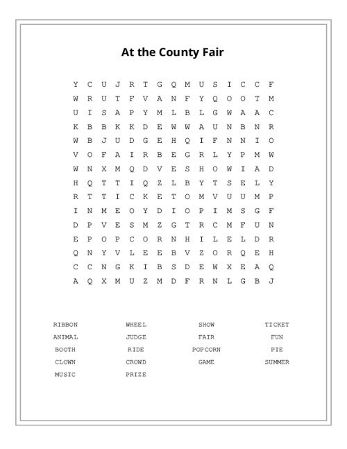 At the County Fair Word Search Puzzle