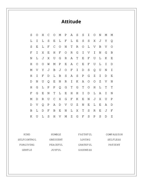 Attitude Word Search Puzzle