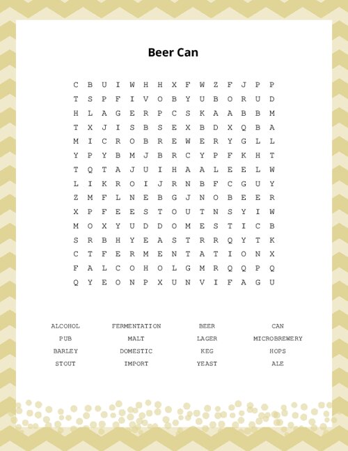 Beer Can Word Search Puzzle
