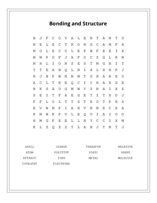 Bonding and Structure Word Search Puzzle