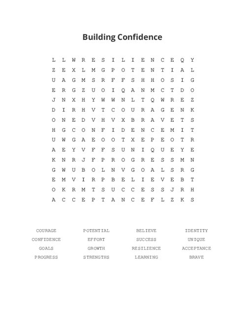 Building Confidence Word Search Puzzle