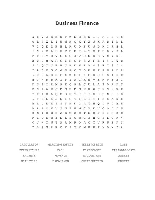 Business Finance Word Search Puzzle