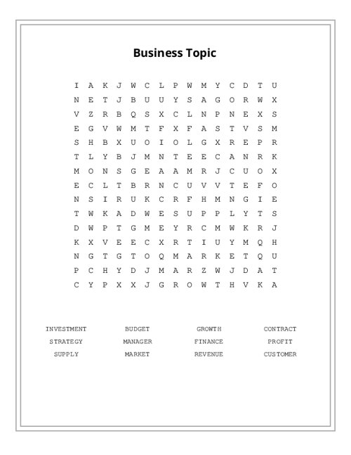 Business Topic Word Search Puzzle