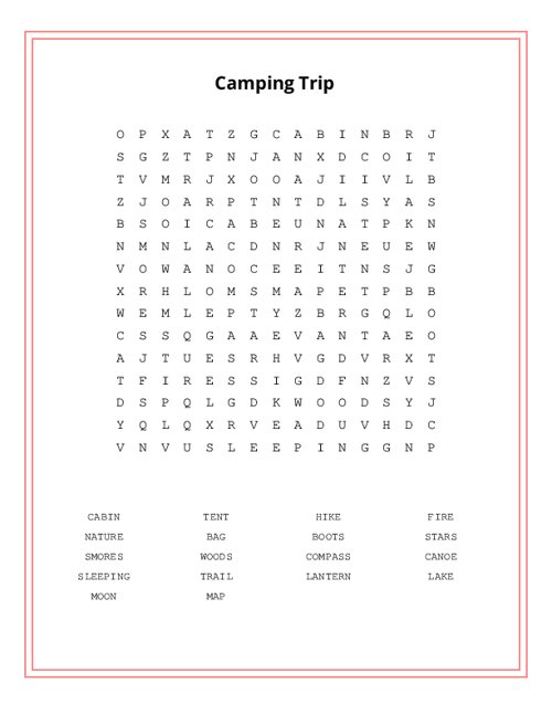 Camping Trip Word Search Puzzle