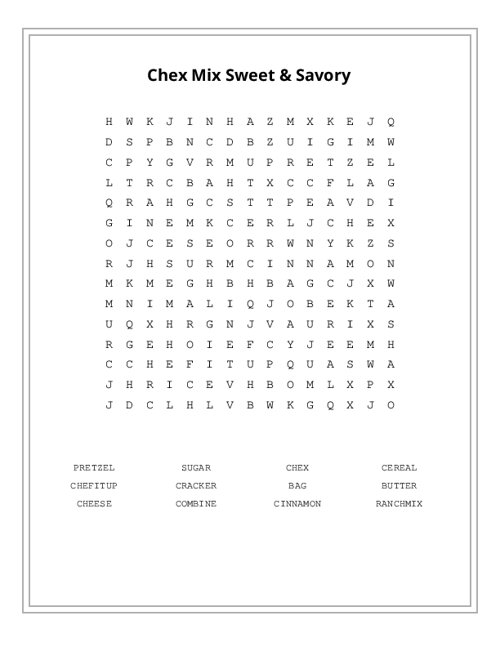 Chex Mix Sweet & Savory Word Search Puzzle
