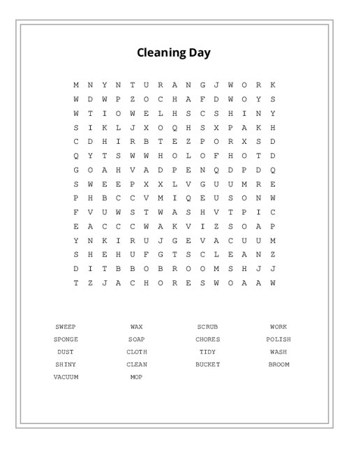 Cleaning Day Word Search Puzzle