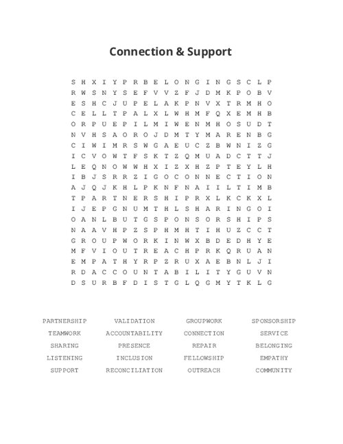 Connection & Support Word Search Puzzle