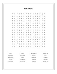 Creature Word Scramble Puzzle