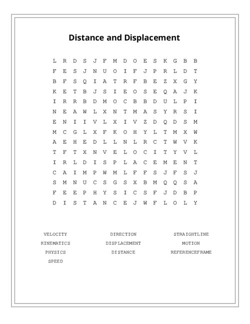 Distance and Displacement Word Search Puzzle