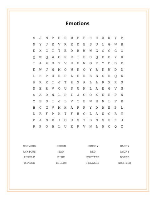 Emotions Word Search Puzzle