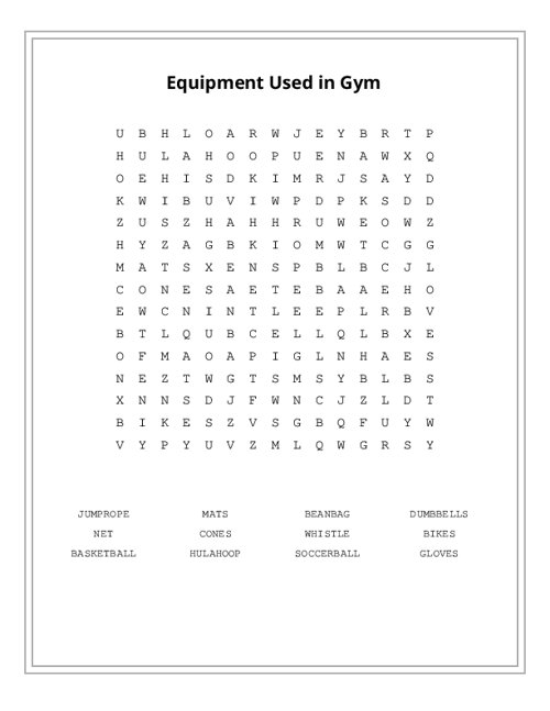 Equipment Used in Gym Word Search Puzzle