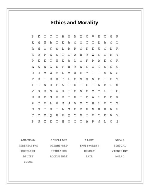 Ethics and Morality Word Search Puzzle