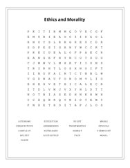 Ethics and Morality Word Scramble Puzzle