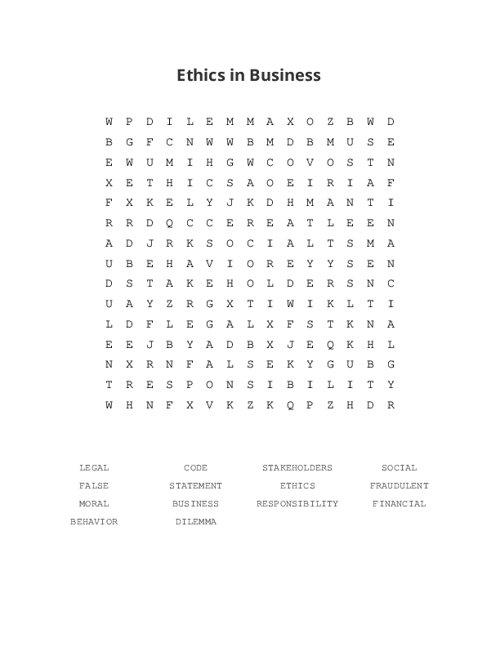 Ethics in Business Word Search Puzzle