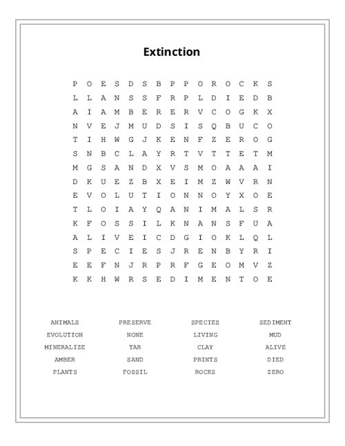 Extinction Word Search Puzzle