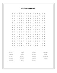 Fashion Trends Word Search Puzzle
