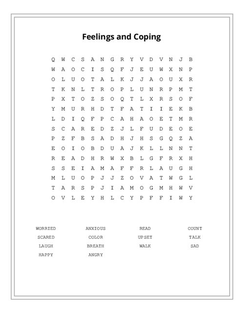 Feelings and Coping Word Search Puzzle