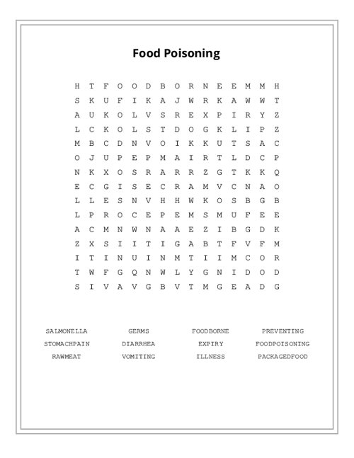 Food Poisoning Word Search Puzzle