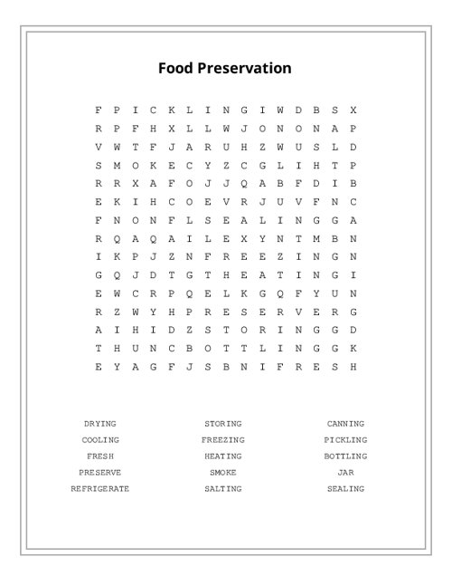 Food Preservation Word Search Puzzle