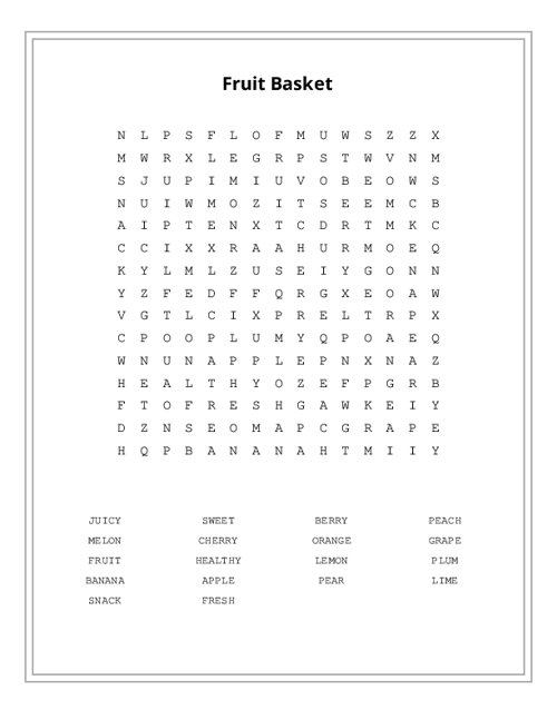 Fruit Basket Word Search Puzzle