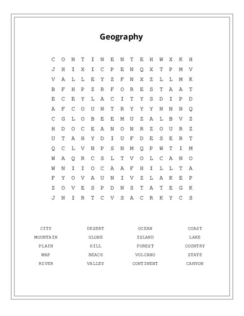 Geography Word Search Puzzle