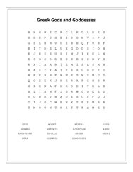Greek Gods and Goddesses Word Scramble Puzzle