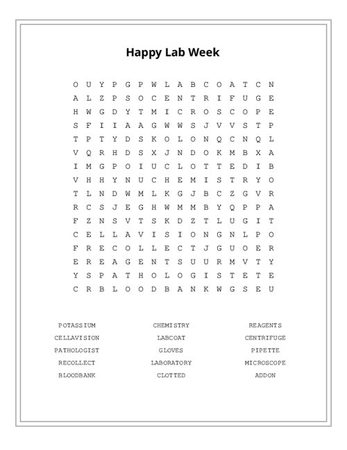 Happy Lab Week Word Search Puzzle