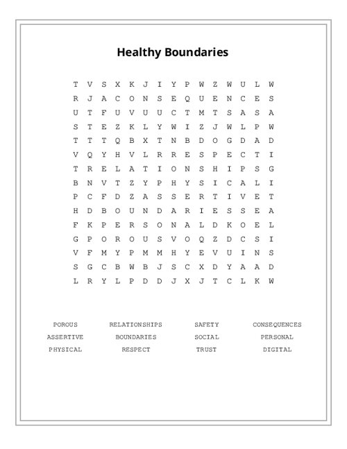 Healthy Boundaries Word Search Puzzle
