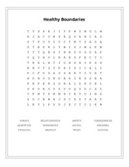 Healthy Boundaries Word Search Puzzle