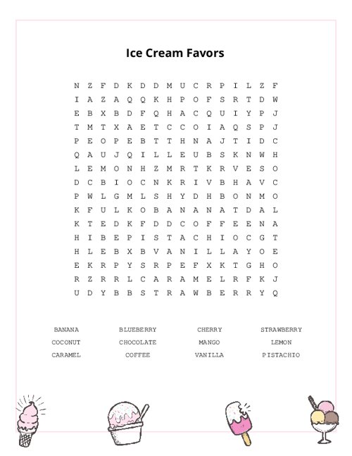 Ice Cream Favors Word Search Puzzle