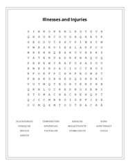 Illnesses and Injuries Word Scramble Puzzle