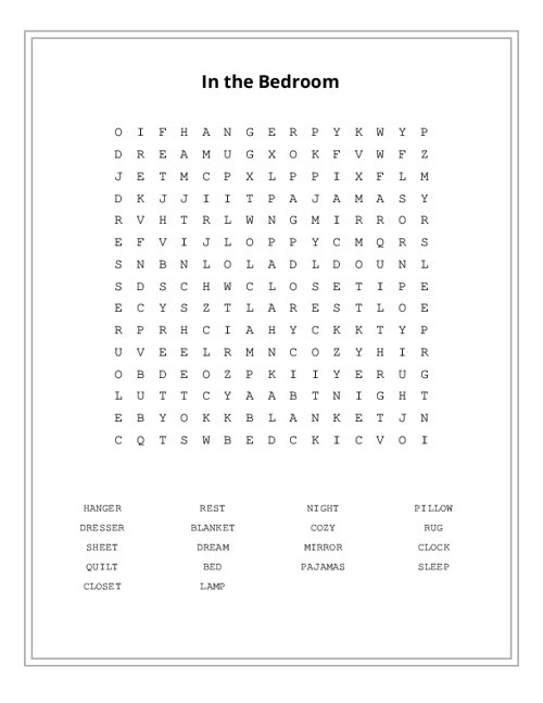 In the Bedroom Word Search Puzzle