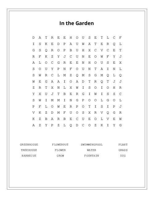 In the Garden Word Search Puzzle