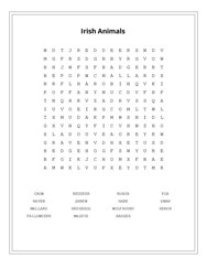 Irish Animals Word Search Puzzle